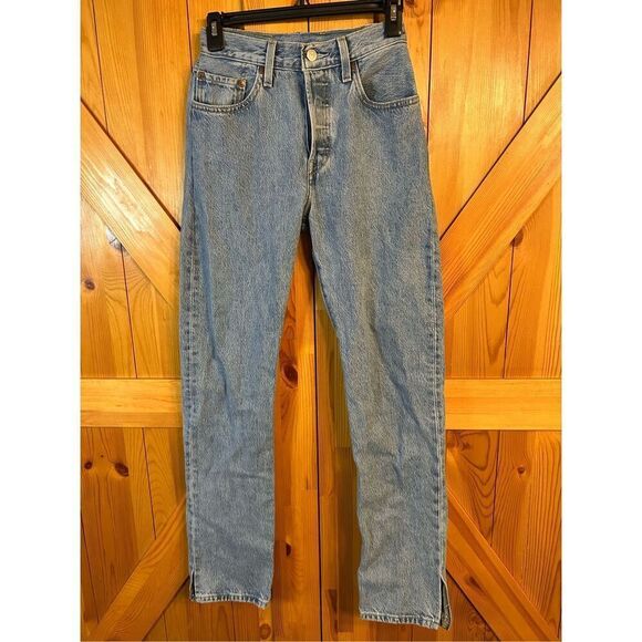 Levi’s 501 jeans tag says 27x32 measurements 24” waist 30.5” inseam split hems ( - Picture 1 of 10